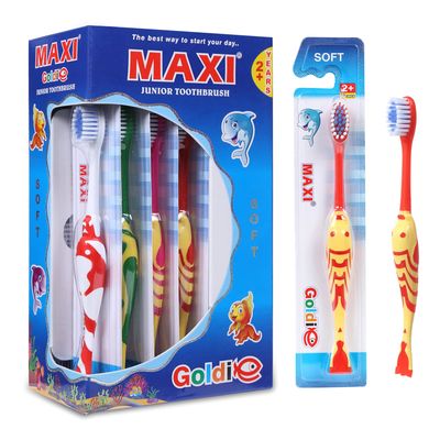 MAXI Goldie Kids Soft Toothbrush for 2+ Years, Multicolor (Pack of 12)