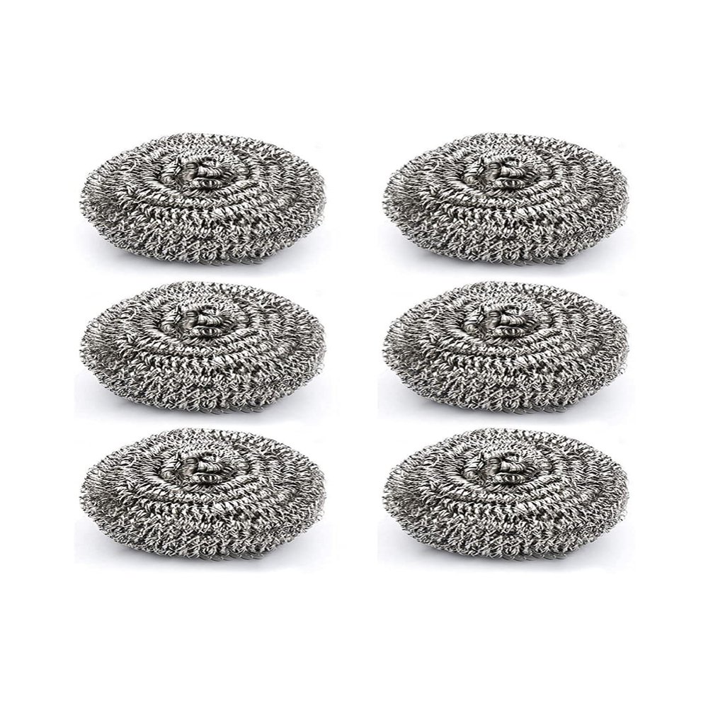 LTYNE Stainless Steel Big Scrub Pad (Silver, Pack of 6)
