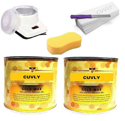 CUVLY Waxing Kit Combo With Wax Heater, Gold Wax (1200 Gm), 70 Strips, Spatula, and Sponge for Women