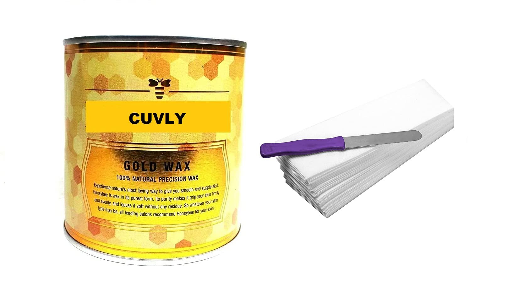CUVLY Women Waxing Kit Combo - Wax Gold (600gm) + 70 Wax Strips + Wax Spatula - Complete Wax Kit