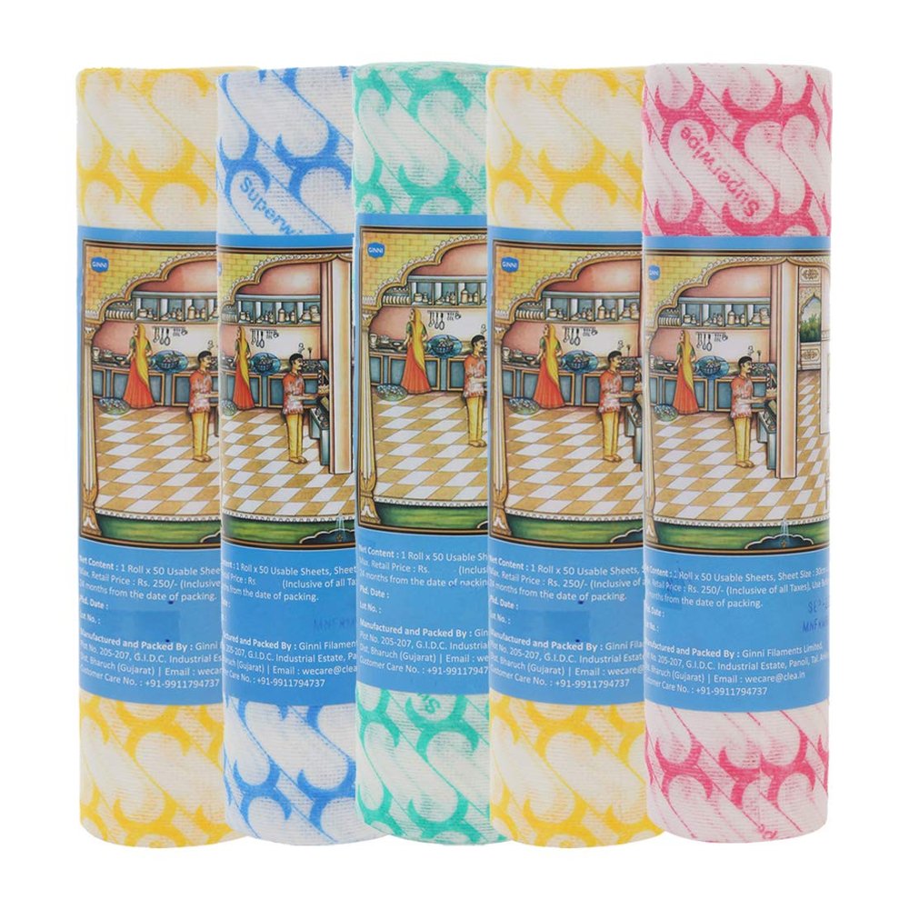 GINNI Premium Printed Premium Printed Kitchen Swipe Rolls | Kitchen Tissue Roll Reusable & Washable Multi-Purpose Household Sheets - 50 Pulls/Roll (Pack of 5)