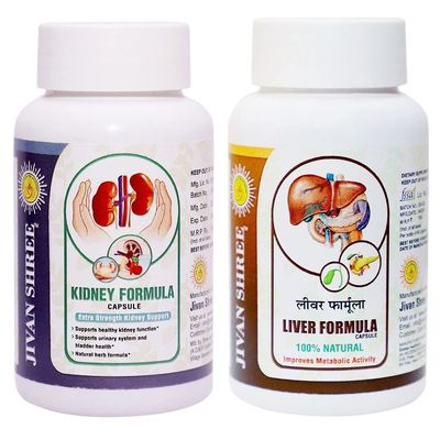 JIVAN SHREE Yog and Ayurved Combo of Kidney Formula and Liver Formula | Plant-Based Herbal Supplement with Milk Thistle, Green Tea, Turmeric | Supports Natural Detox & Wellness  60 Veg Tablet