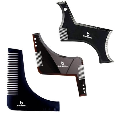BONBELLA MEN Beard Grooming - Premium Beard Comb and Beard Shaper Kit Set of -3- Pcs ALL-3