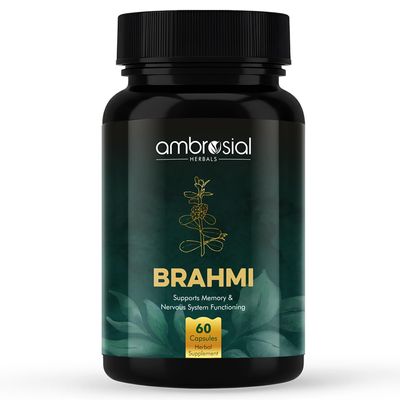 Ambrosial Brahmi 500 mg EACH Bacopa Monnieri Capsules (Pack of 1-60 Capsules)