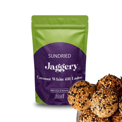 Pure Natural Jaggery, White Till and Coconut laddu/Coconut sesame seeds laddu/Kobbari Nuvvula laddu (Healthy Snack)- 250 gm
