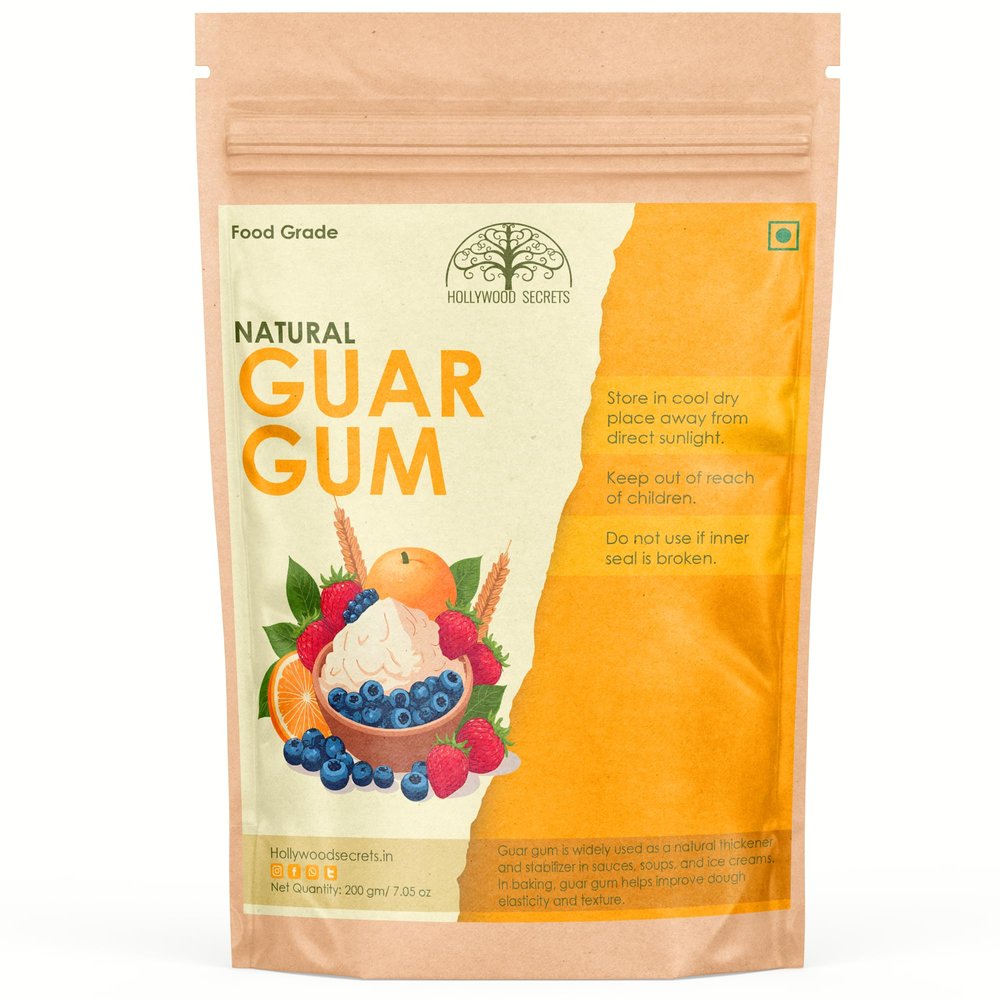 Hollywood Secrets Guar Gum Powder Food Grade 200gm | Natural Thickening Agent | Edible, Gluten-Free, Vegan | For Baking, Ice Cream, Indian Recipes