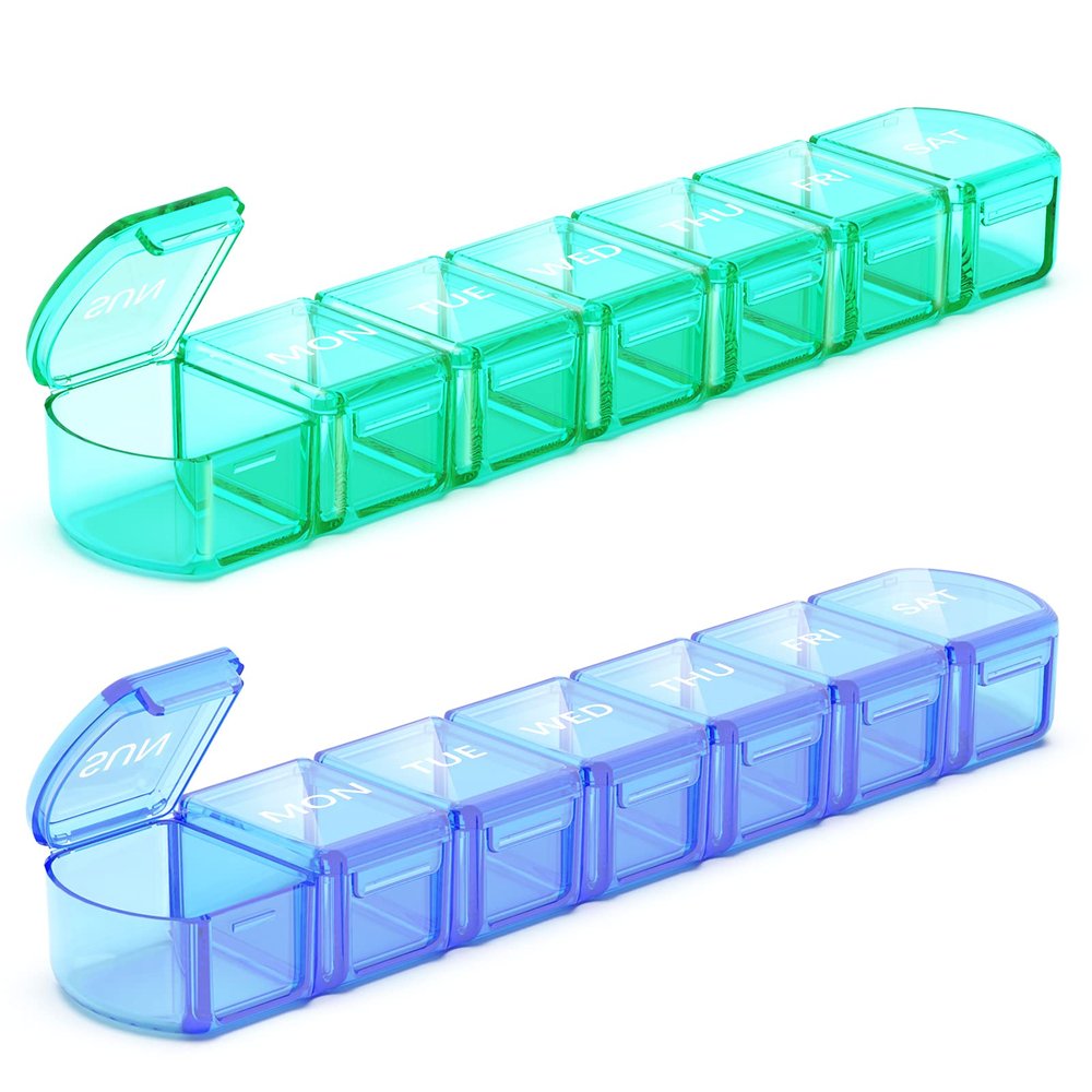 Extra Large Pill Organizer 2 Pack, XL Pill Box 7 Day, Weekly Pill Case with Large Capacity, Jumbo Organizer, BPA Free