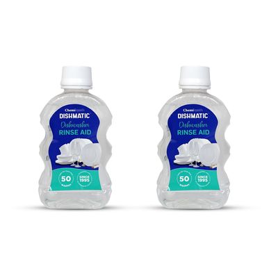 Dishmatic Dishwasher Rinse Aid (250 ml X 2 bottles), Liquid Rinse Aid Regular Combo Pack for Sparkling Clean Dishes Compatible with All Automatic Dishwasher