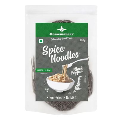 Homemakerz Black Pepper Hakka Noodles, Natural, Preservative, Fat Free, Not Fried & No Oil, Healthy & Tasty Hakka Spice Noodles, 200g