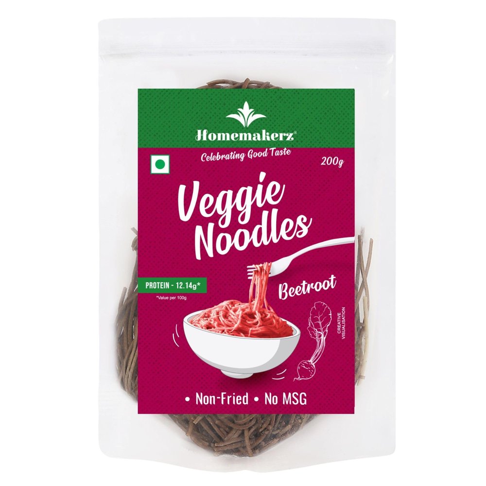 Homemakerz Beetroot Hakka Noodles, Natural, Preservative, Fat Free, Not Fried & No Oil, Healthy & Tasty Hakka Vegetable Noodles, - 200 Gm