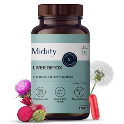 Miduty Liver Detox Supplement Milk Thistle with N-Acetyl Cysteine 900 mg | Natural Body Detox & Digestive Enzymes - Fatty Liver Care | Natural Detoxification Formula - 60 Veg Capsules