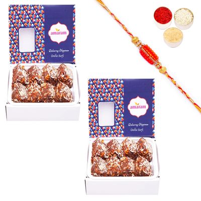 Amaram by Ghasitaram Rakhi Gifts for Brother - Pack of 2 Dodha Barfi 400 GMS with Beads Rakhi