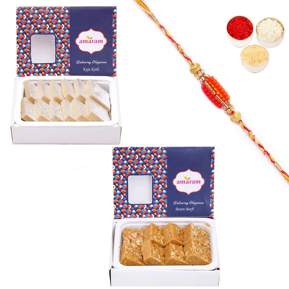 Amaram by Ghasitaram Rakhi Gifts for Brother - Best of 2 with Beads Rakhi