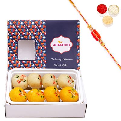 Amaram by Ghasitaram Rakhi Gifts for Brother - Mawa Peda 200 GMS with Beads Rakhi