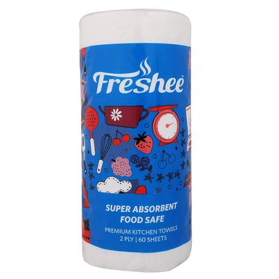 Freshee 60 Sheet Kitchen Tissue Paper, Towel Tissue Paper, Disposable Dry Tissue Roll, Water Dissolvable, Hygiene And Fresh, Environment Friendly, Made With 100% Virgin Fibre