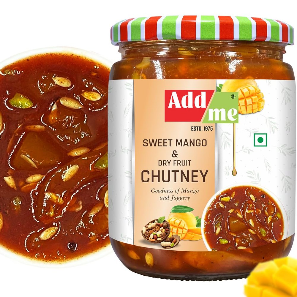 Add me Sweet Mango & Dry Fruit Chutney 600gm |100% Natural & Fresh Aam Ki Chatni| Khatti Meethi Navratan Mango Chutney/Jam In Glass Jar