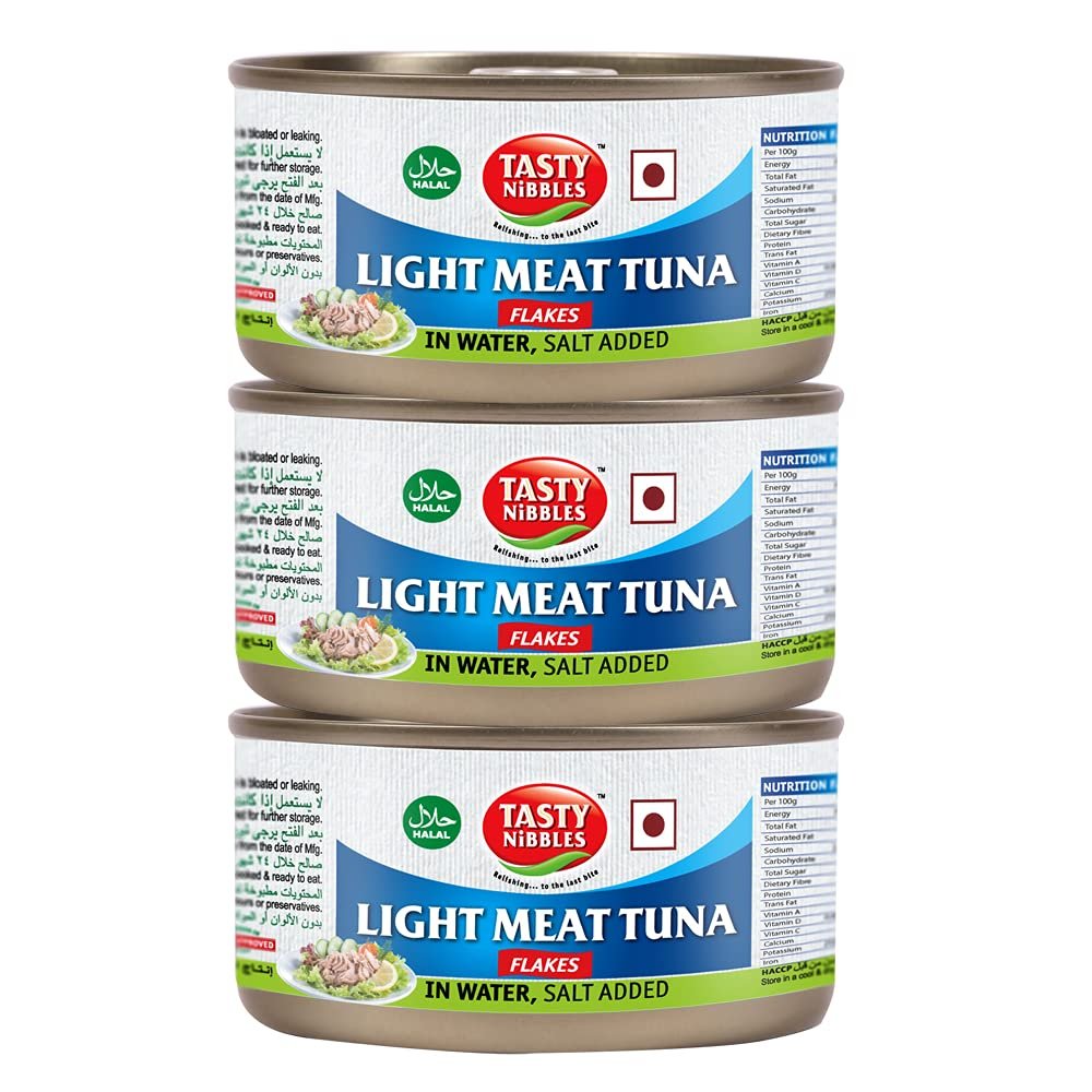 Tasty Nibbles Light Meat Tuna Flakes in Water, Salt Added 185g X 3 (Pack of 3, 555g)