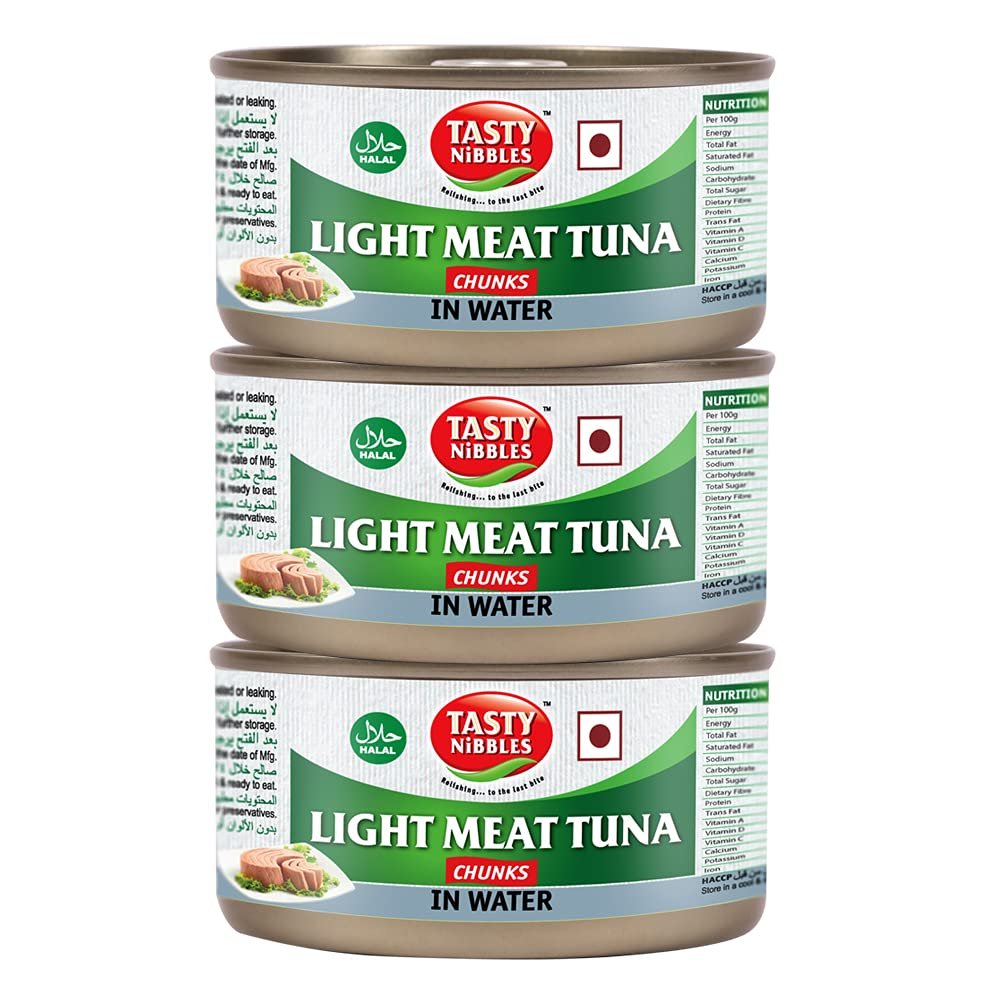 Tasty Nibbles Light Meat Tuna Chunks in Water 185g X 3 (Pack of 3, 555g)