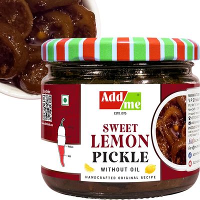 Add me Sweet Moon Lemon Pickle 300gm Without Oil khatta meetha Nimbu Ka achar Glass jar