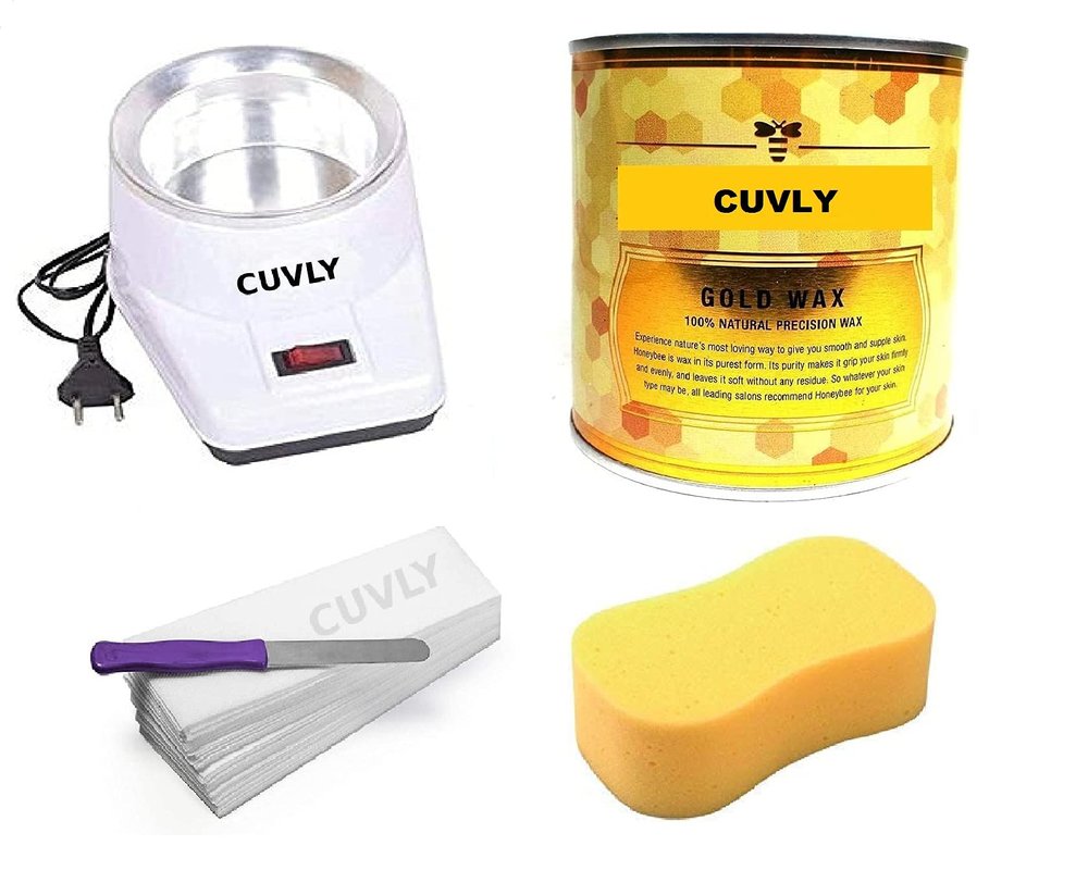 CUVLY Wax Machine Wax Heater Machine, 600 gram Hot Wax Cream, 70 pieces Wax Strips and Knife, Hair removal Waxing Kit, Wax Kit for women and mens, Wax Heater Combo (GOLD WAX)