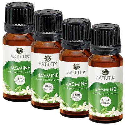 Aatiutik Essential Anti Bacterial Aroma Oil Diffuser for Home Electric and Tlight Diffuser | Home Fragrance | Jasmine Diffuser Oil for Home Office Spa Hotel - Set of 4, 15 ML Each