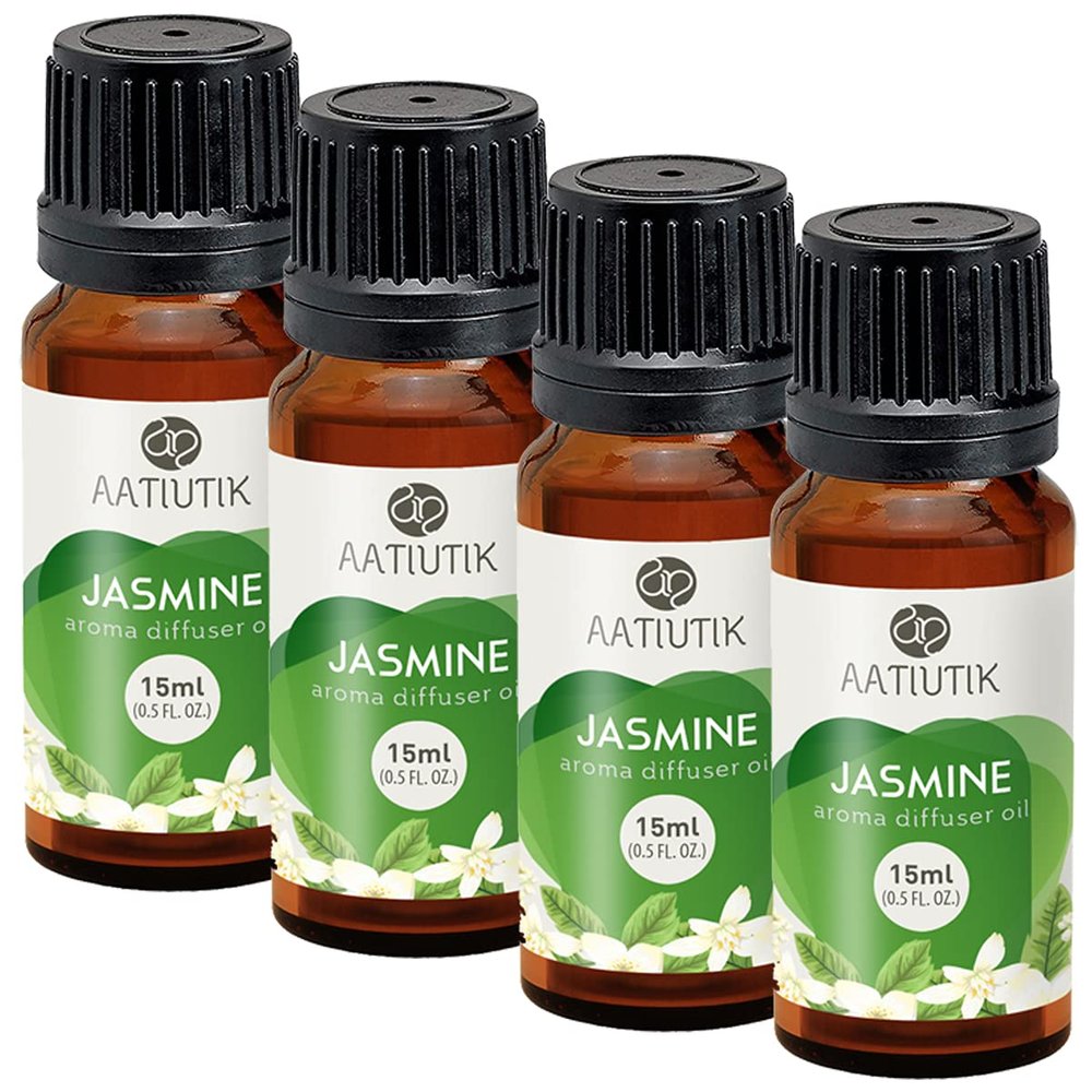 Aatiutik Essential Anti Bacterial Aroma Oil Diffuser for Home Electric and Tlight Diffuser | Home Fragrance | Jasmine Diffuser Oil for Home Office Spa Hotel - Set of 4, 15 ML Each