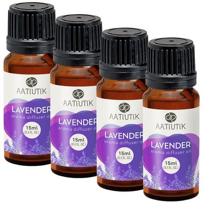 Aatiutik Essential Anti Bacterial Aroma Oil Diffuser for Home Electric and Tlight Diffuser | Home Fragrance | Lavender Diffuser Oil for Home Office Spa Hotel - Set of 4, 15 ML Each