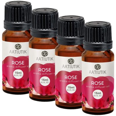 Aatiutik Essential Anti Bacterial Aroma Oil Diffuser for Home Electric and Tlight Diffuser | Home Fragrance | Rose Diffuser Oil for Home Office Spa Hotel - Set of 4, 15 ML Each