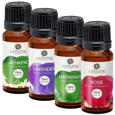 Aatiutik Essential Anti Bacterial Aroma Diffuser Oil for Home | Home Fragrance | Lavender, Lemongrass, Rose, Sandalwood Diffuser Oil for Home Office Hotel - Set of 4, 15 ML Each (Small)