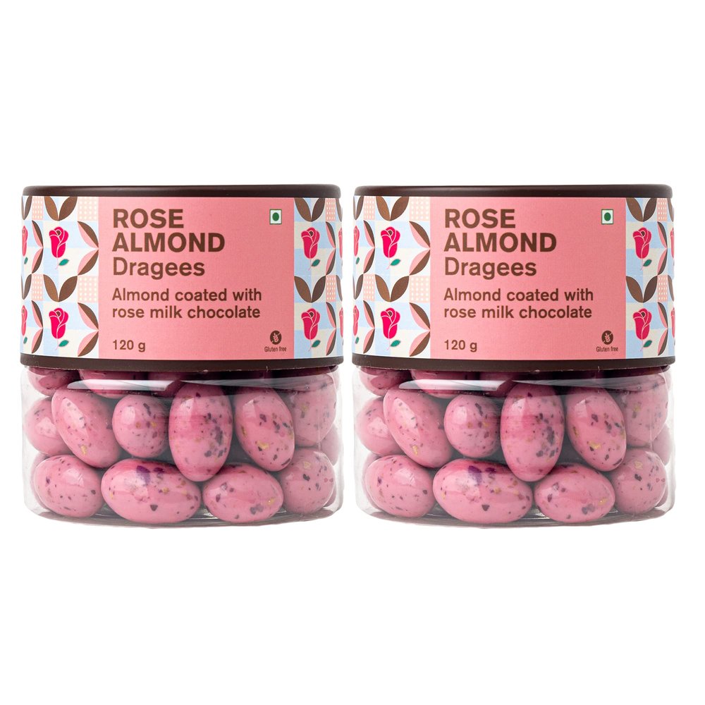 Entisi Premium Chocolate Coated Rose Almond Dragees Jar - (Pack of 2, Each 120 gram)