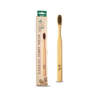 BambooIndia Bamboo Toothbrush Soft Manual For Adults | BPA Free Dual Charcoal Black Soft Bristles | Antibacterial & Biodegradable Handle | 100% Natural & Eco-Friendly | Pack of 1