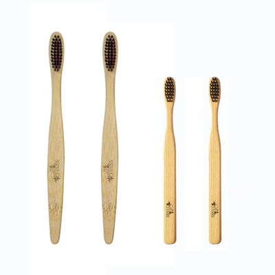 BambooIndia Bamboo Toothbrush Pack of 4 | 2 Kids & 2 Adults | Soft Bristles, BPA-Free, Dual Charcoal Black Tips | Eco-Friendly Biodegradable Wooden Handle | 100% Natural Oral Care