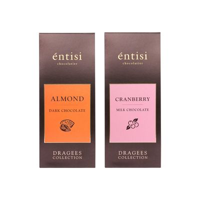 Entisi Almond & Cranberry Coated with chocolate Dragees Collection - (50g Each, Pack of 2)