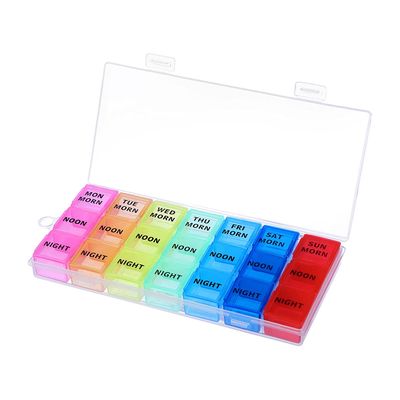 EXCEART Pill Organizer 7 Day Weekly Pill Box Portable 21 Grids Medicine Case Drug Storage Box for Outing Travel Business Trip