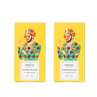 Entisi Almond Praline 37% Milk Chocolate Bars - (80 grams Each, Pack of 2)