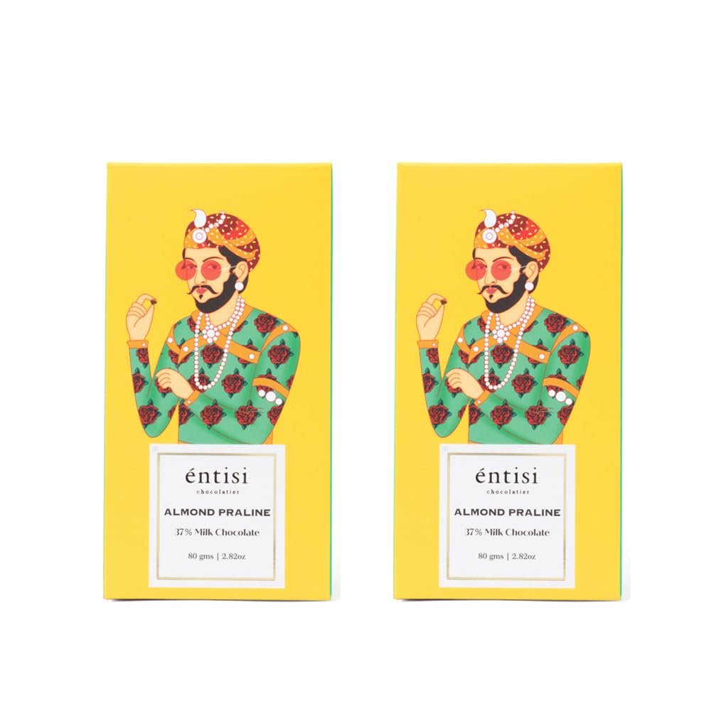 Entisi Almond Praline 37% Milk Chocolate Bars - (80 grams Each, Pack of 2)