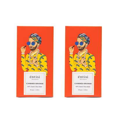 Entisi Candied Orange 60% Dark Chocolate Bars - (80 grams Each, Pack of 2)