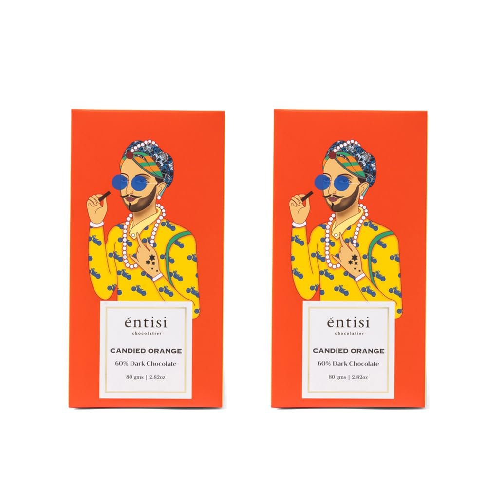 Entisi Candied Orange 60% Dark Chocolate Bars - (80 grams Each, Pack of 2)