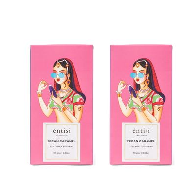 Entisi Pecan Caramel 37% Milk Chocolate Bars - (80 grams Each, Pack of 2)