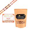 Ghasitaram Gifts Rakhi Gifts/ Rakhi Sweets - Best of 2 Kaju Katlis, and Mamra Almonds with 2 Pearl Beads Rakhis view 1