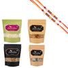 Ghasitaram Gifts Rakhi Gifts/ Rakhi Sweets - Healthy Hamper Sugarfree Anjeer Bites; Wheat Puffs, Diet Chiwda and Almonds Pouch with 2 Pearl Beads Rakhis view 1