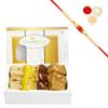 Ghasitaram Gifts Rakhi Gifts for Brothers Rakhi Sweets - Assorted Mawa Barfis (200 GMS) with Beads Rakhi view 1