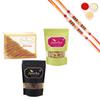 Ghasitaram Gifts Rakhi Gifts/ Rakhi Sweets - Best of 3 Milk Cake, Crunchy Cashews and Banarsi Flavoured with 2 Pearl Beads Rakhis view 1