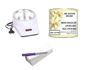 Big saving Wax Heater Machine Wax Machine Kit Wax Heater Combo + Hot Wax Cream (600 grams) + Wax Strips 70 Pcs + Knife Hair removal Waxing Kit, Wax Kit for women and mens (WHITE CHOCOLATE WAX)