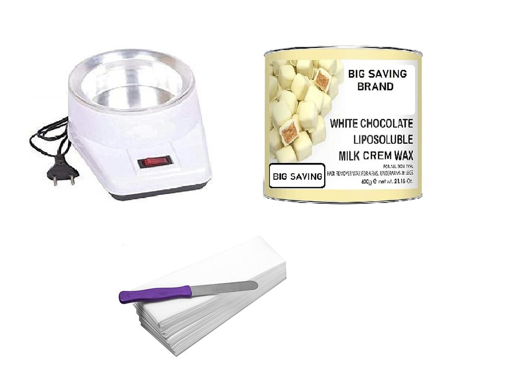 Big saving Wax Heater Machine Wax Machine Kit Wax Heater Combo + Hot Wax Cream (600 grams) + Wax Strips 70 Pcs + Knife Hair removal Waxing Kit, Wax Kit for women and mens (WHITE CHOCOLATE WAX)