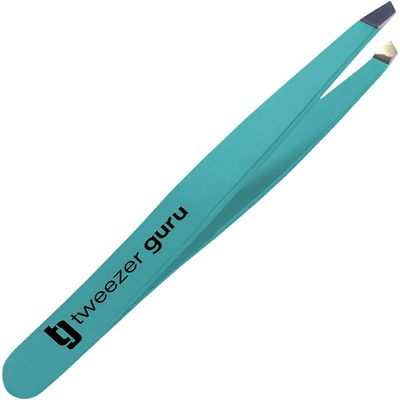 Tweezer Guru Slant Eyebrow Tweezers for Women & Men - Precision Tweezers for Eyebrows, Facial Hair & Ingrown Hair Removal - Professional Stainless Steel (Teal)
