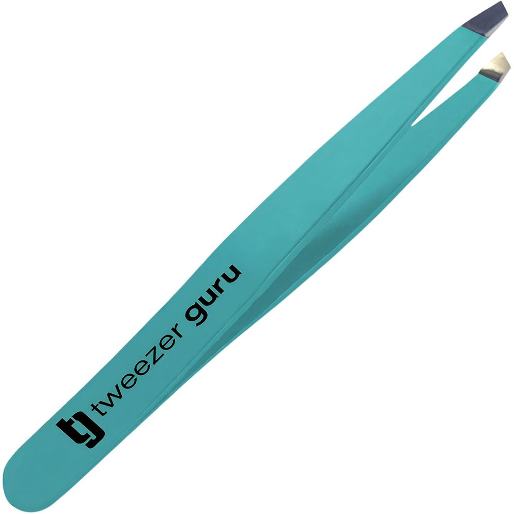 Tweezer Guru Slant Eyebrow Tweezers for Women & Men - Precision Tweezers for Eyebrows, Facial Hair & Ingrown Hair Removal - Professional Stainless Steel (Teal)