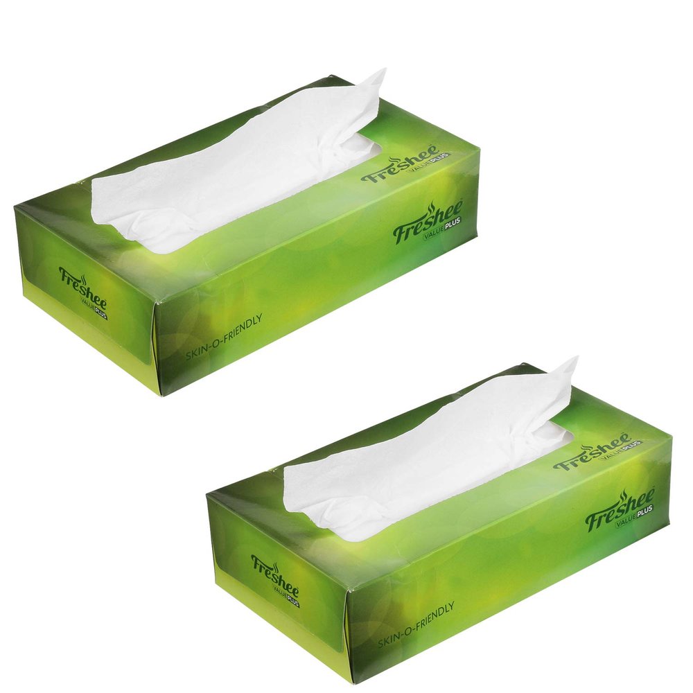 Freshee 100 Sheets 2 Ply Pack Of 2 Facial Tissue Paper, Hygience And Fresh Tissue Made With 100% Virgin Fibre, Value Plus Range Of Disposable Tissue