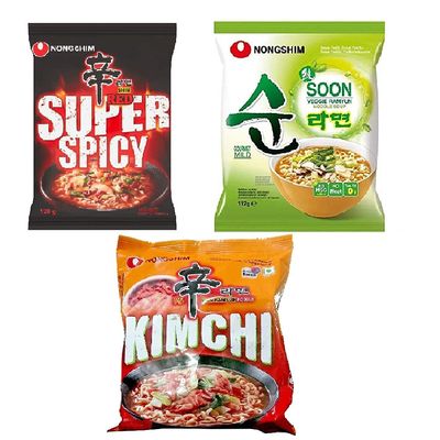 Nong shim Red Super Spicy ,Veggie Noodles & Kimchi Instant Noodles 120gm*3Pack (Pack of 3)