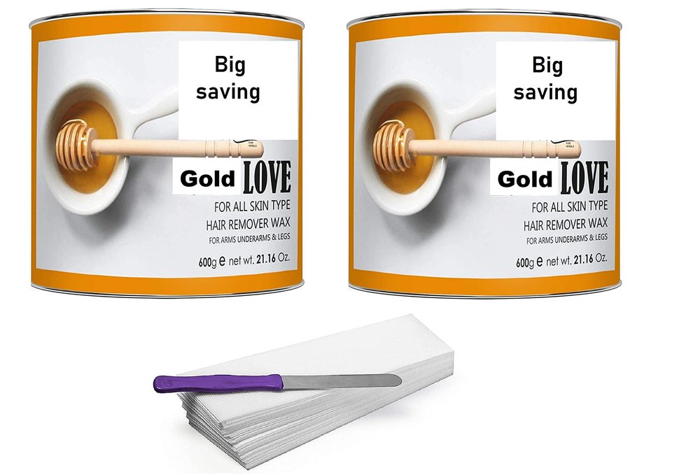 Big saving Waxing Kit Flavored Hot Wax 600gm For Hair Removal With 70pc wax Strips And Knife for women And Man | Wax Combo Kit (WAX STRIPS AND GOLD WAX -2 PCS)